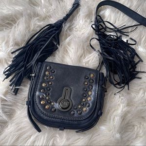 Stuart Weitzman suede fringe handbag navy blue